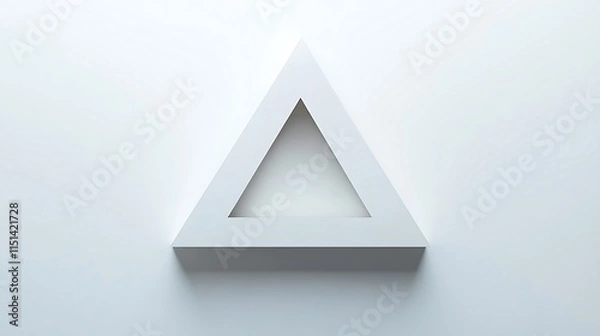 Fototapeta White triangle shape with inner negative space on white background.