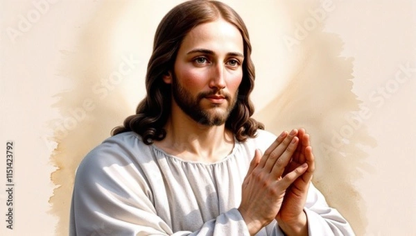 Fototapeta A Serene and Compassionate Portrait of Jesus Christ, Radiating Divine Love and Gentle Strength, Capturing His Deep Wisdom and Unwavering Grace in a Moment of Tranquility