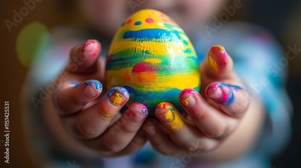 Obraz Child Hands Holding A Colorful Painted Easter Egg