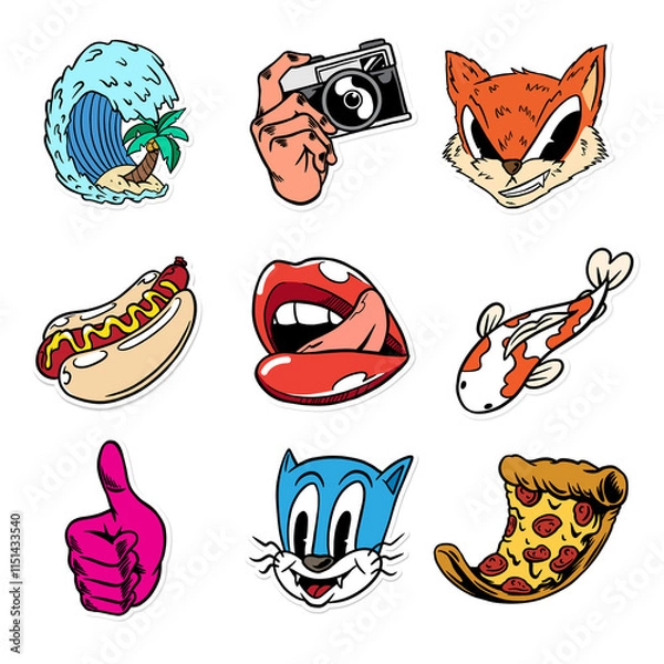 Fototapeta Colorful cool street style sticker set design resources