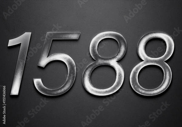 Fototapeta Chrome metal 3D number design of 1588 on grey background.