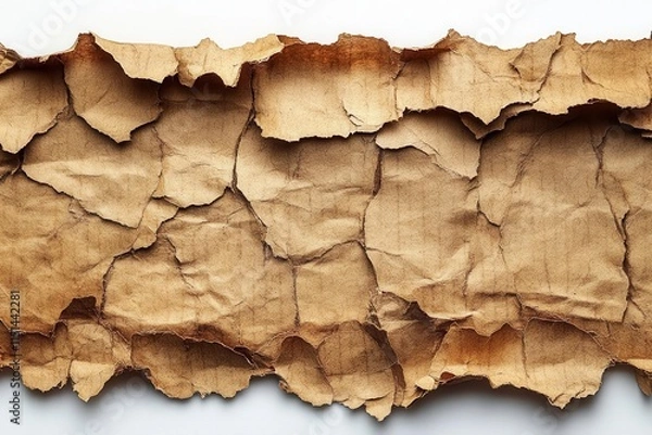 Fototapeta textured piece of brown cardboard paper isolated on a clean white background, showcasing its natural fibers and earthy tones, perfect for creative design and crafts