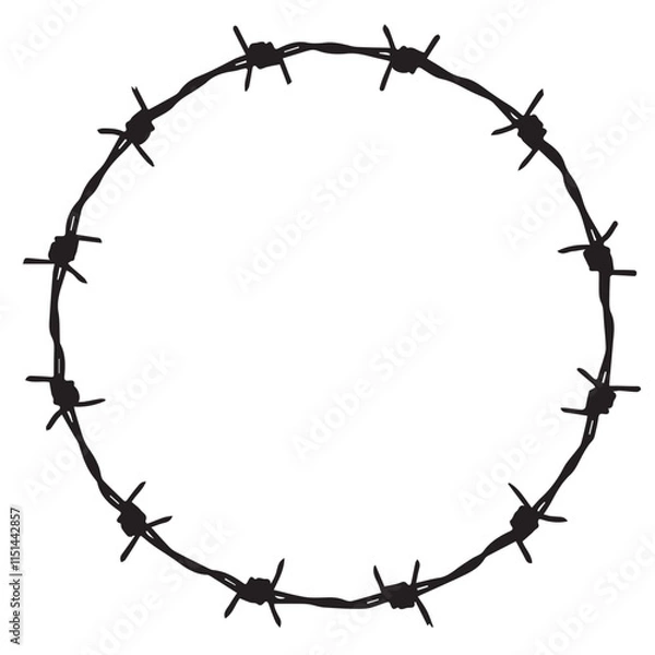Fototapeta Round barbed wire black and white 