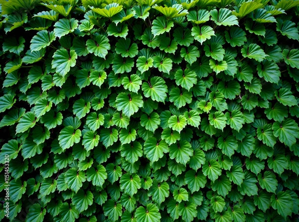 Fototapeta Lush Green Wall Covered in Various Types of Foliage new image