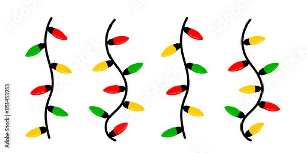 Obraz Christmas light bulbs set with red green yellow colour. Xmas light short strings with various colour flat cartoon style editable in vector. xmas various colour lamp. xmas bulb in various colour