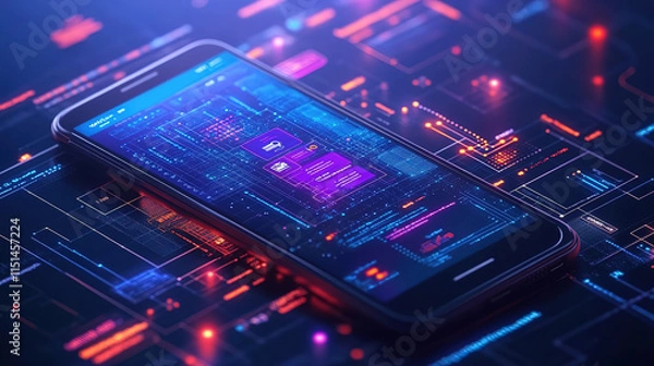 Fototapeta Futuristic Smartphone Interface with Digital Elements