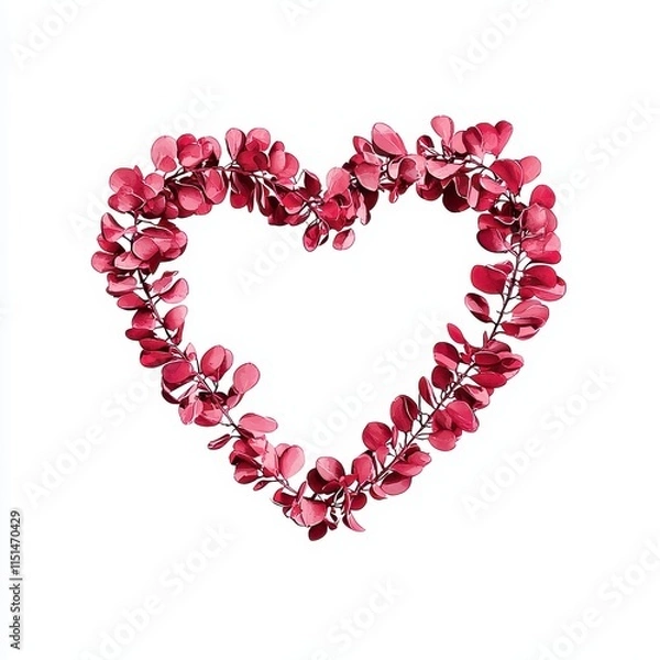 Fototapeta Heart-Shaped Arrangement of Red Leaves on a Clean White Background for Romantic Themes