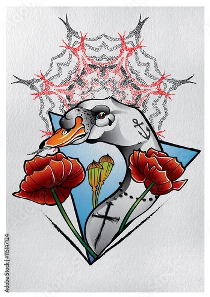 Obraz Cigno con tulipani e mandala