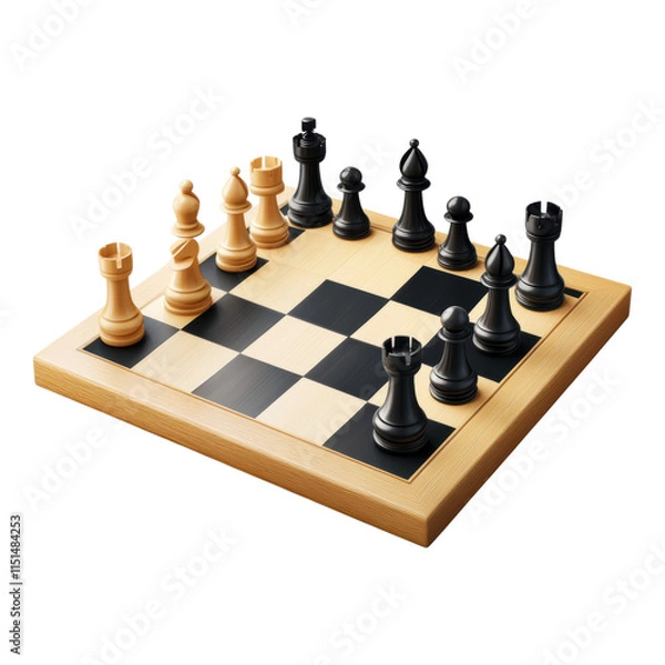Fototapeta Chess board icon featuring strategically positioned pieces, PNG format with transparent background for versatile use.