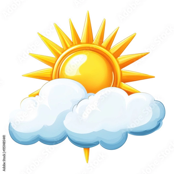 Fototapeta Sunny Cloud Icon, a vibrant cloud symbol featuring a bright sun, designed with a transparent background for versatile use.
