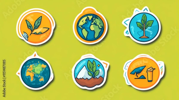 Fototapeta Ecology stickers. Save green earth planet clean environment eco labels recent vector badges colored illustrations isolated