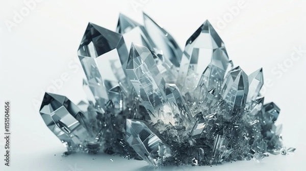 Fototapeta A close-up of a piece of crystal structure with sharp angles, isolated on a white surface.