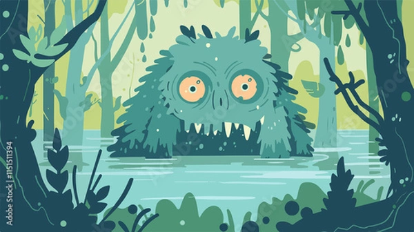 Obraz Cartoon Swamp Monster Flat Vector Illustration