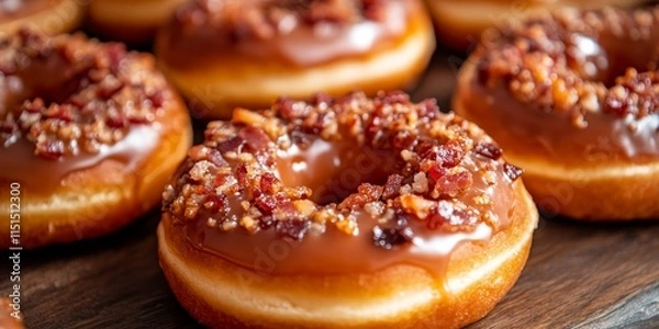 Fototapeta Indulge in the delightful bacon caramel donut, the perfect treat for breakfast. This scrumptious bacon caramel donut will elevate your morning routine with its unique flavors.