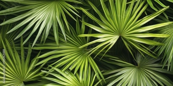 Obraz Majestic green windmill palm, also known as the giant palm or fan palm, showcases its striking leaves and unique form, creating a stunning visual of the green windmill palm s beauty.