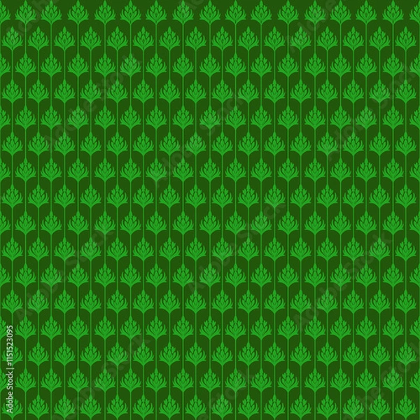 Fototapeta Seamless green floral pattern with intricate leaf designs, perfect for backgrounds or textiles. This vibrant design adds touch of nature to any project