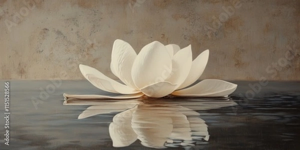 Fototapeta A fragile petal situated in a peaceful environment captures a sense of tranquility and beauty. This delicate petal embodies calmness in its serene surroundings.