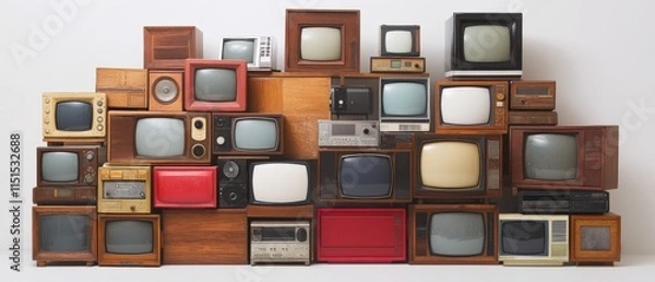 Fototapeta stack of vintage televisions