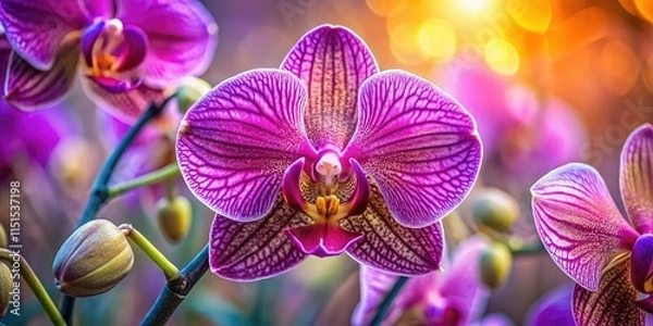 Obraz Vivid macro orchid: purple digital morphing explodes with bright, expansive floral patterns.