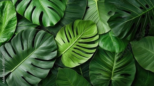 Fototapeta Foliage abstract background concept. Vibrant green leaves arranged beautifully, showcasing nature's intricate patterns.