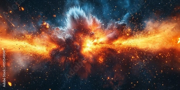 Fototapeta Cosmic explosions merging stars and abstract colors. Generative AI