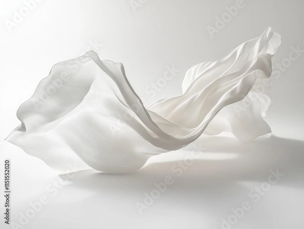 Fototapeta light white fabric floating in the air against a white background