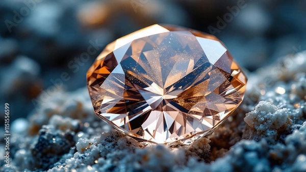 Fototapeta Champagne diamond reflecting warm light against a textured surface.
