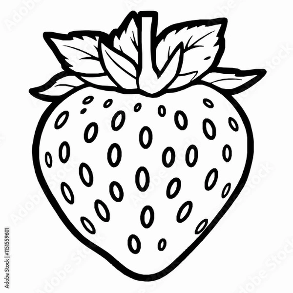 Fototapeta strawberry outline vector illustration with seeds and leafy top