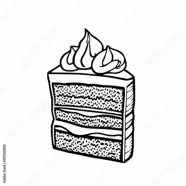 Fototapeta cake slice outline vector illustration with layers and icing details