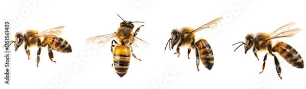 Fototapeta Set of bees isolated on transparent background PNG