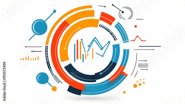 Fototapeta Circular infographic depicting data growth, progress, and analysis for business reports.