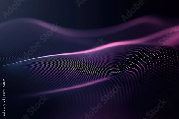 Fototapeta Soft, undulating lines in vibrant purple and pink flow through a dark background, creating a mesmerizing digital effect that resembles waves in motion.