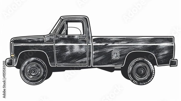 Obraz Detailed Chalk Style Pick-Up Truck Icon in Flat Vector for Professional Designs
