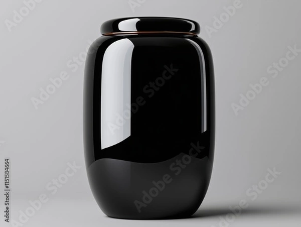 Fototapeta Sleek cylindrical black glass jar with modern design and airtight seal for storage and organization