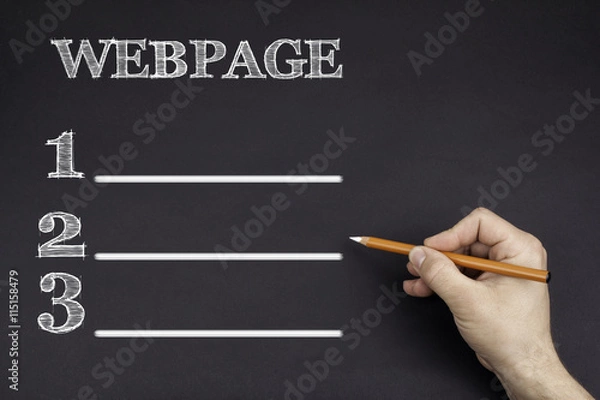 Obraz Hand with a white pencil writing: Webpage blank list