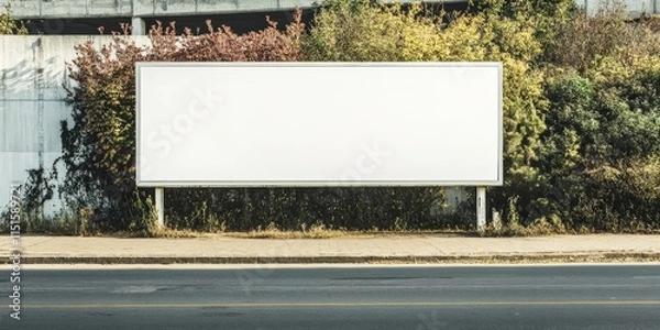 Fototapeta Empty long white billboard available for advertising with ample space for mockup information, prominently displayed at an urban street for maximum visibility and effective communication.