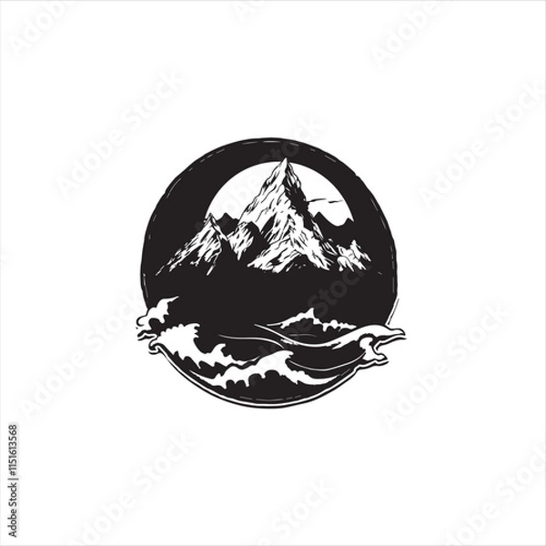 Fototapeta black and white mountains, illustration, vector, nature, mountain, object, pattern, 