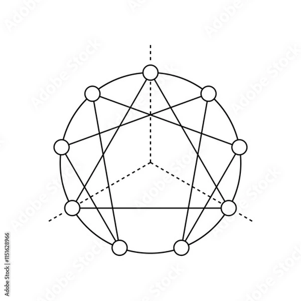 Fototapeta Vector line enneagram isolated on white background. Personality typing system without numbers 