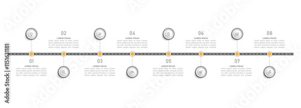 Fototapeta Infographic roadmap design template. Business Timeline of 8 Important Business Events annual business presentation. Vector illustration