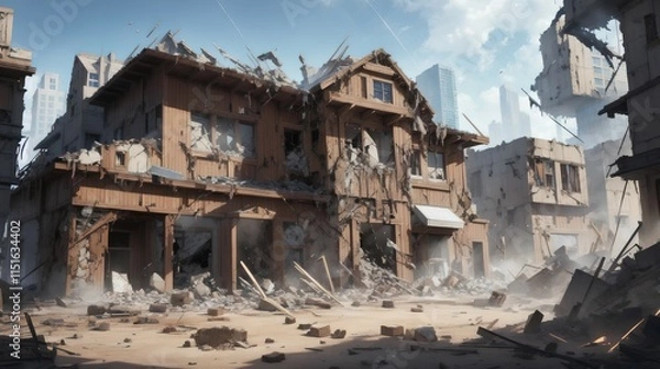 Obraz 崩壊する町と住宅