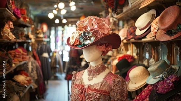 Fototapeta Exploring a quaint millinery boutique hat-adorned man in high fidelity gigapixel image