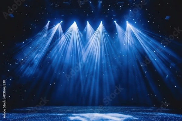 Fototapeta Shining Stars and Light Rays on a Dark Stage