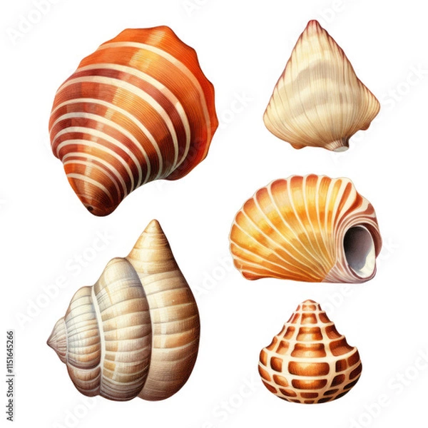 Fototapeta Collection Of Five Unique And Colorful Seashells