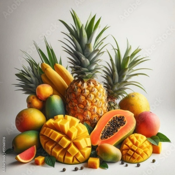 Fototapeta fruits on the table like mango , papaya , lemon apple and more