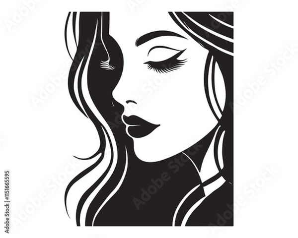 Fototapeta Black Color Women Beauty Face silhouette design Vector Illustration, Solid White Background 27.eps
