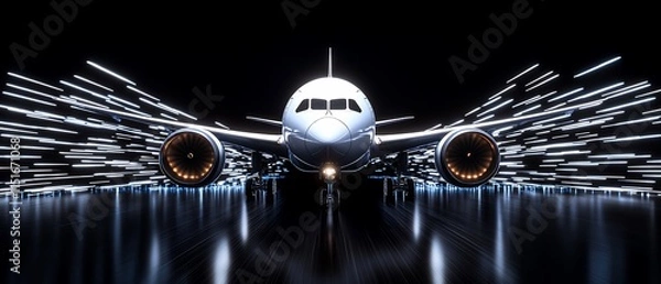 Fototapeta Futuristic airplane design with dynamic light effects.