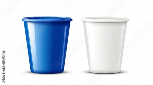 Fototapeta Blue and White Plastic Cup Vector - Professional 2D Flat Design for Marketing Materials