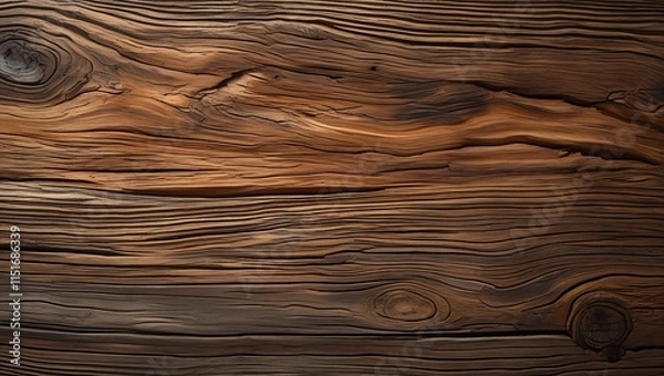Fototapeta Dark brown wood grain with textured knots and lines, perfect for rustic backgrounds and nature-inspired designs. Great for interior decor