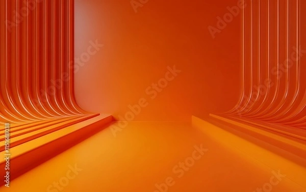 Obraz Abstract orange curved lines forming a stage-like structure in a minimalist 3D rendering.
