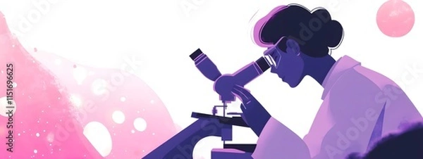 Obraz A scientist is looking through a microscope in a laboratory. This flat vector illustration has a white background, a simple design